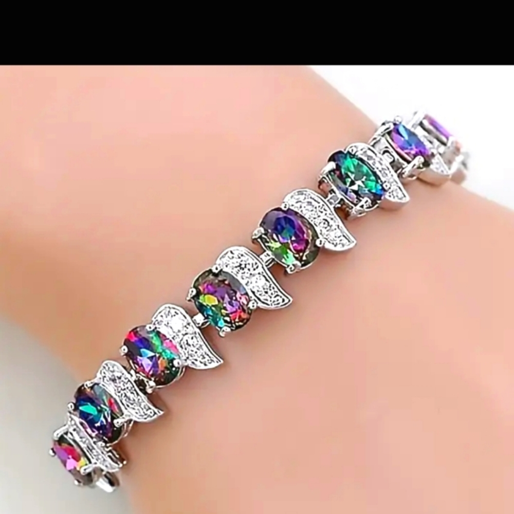 RAINBOW MYSTIC TOPAZ STERLING/WHITE TOPAZ BRACELET WILL FIT 7 to 8 in wrist